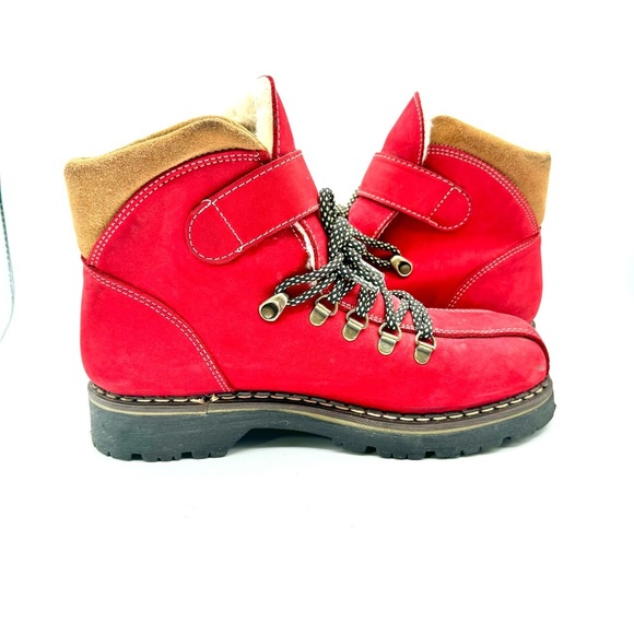 SAUTE MOUTON VINTAGE RED WINTER LEATHER BOOTS - HIKING BOOTS - MADE IN CANADA - Picture 7 of 15